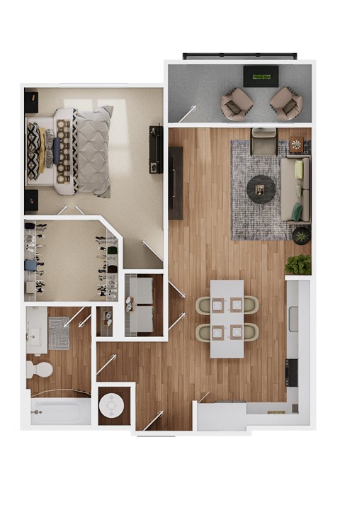 Floor plan for 1 bed, 1 bath, 783 sqft